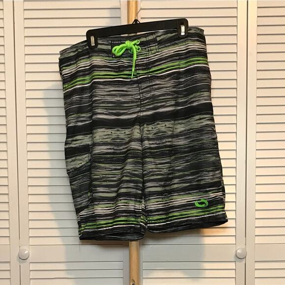 O'Rageous Striped Pockets Bermuda Swim Trunks 34" - Picture 1 of 7